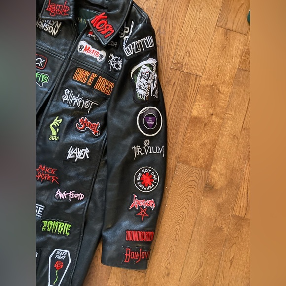 Danier Black Leather Jacket with Band Logos - Picture 3 of 8